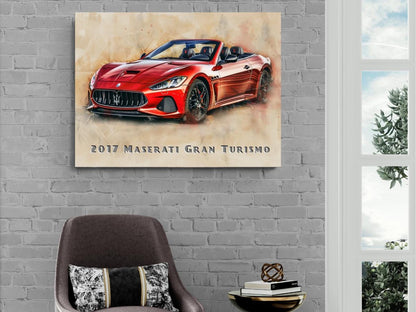 2017 Maserati Gran Turismo Convertible Canvas Print | Hyper Super Car Auto Wall Art Decor || New Car Lovers Poster Gift | Framed Mancave Art