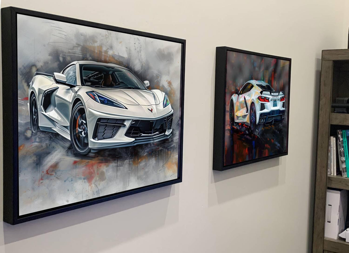 2025 C8 Corvette White Rear View Canvas Wall Art | Chevrolet Sportscar Print | Modern Auto Poster | Car Lover Gift | C8 Vette Decor