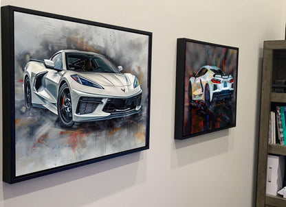 2025 C8 Corvette White Rear View Canvas Wall Art | Chevrolet Sportscar Print | Modern Auto Poster | Car Lover Gift | C8 Vette Decor