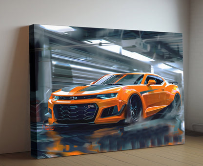 2023 Chevrolet Camaro Z/28 Canvas Print | Auto Wall Art Decor | Orange/Black SS/RS Retro Muscle Car | Car Lovers Poster Gift | Garage Office