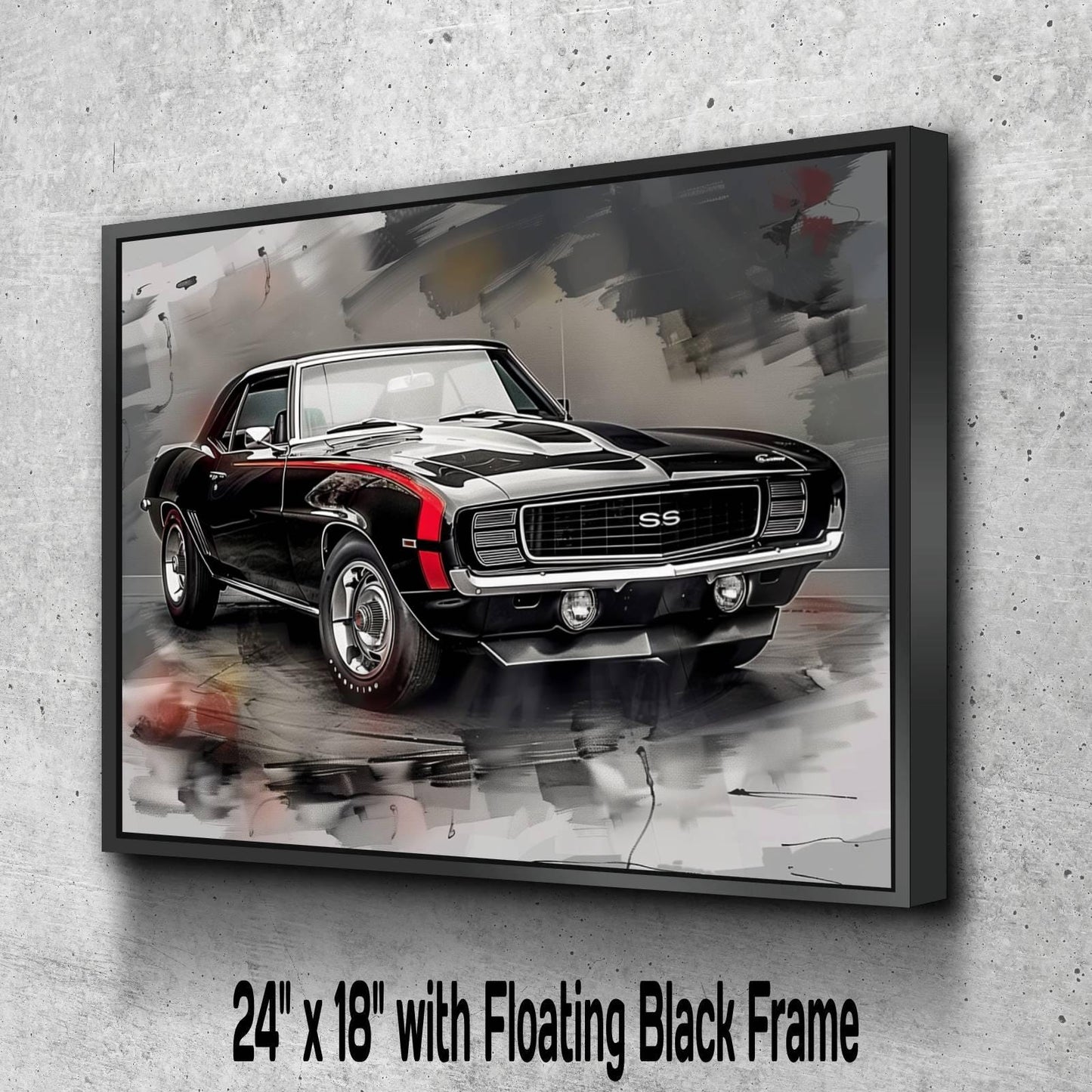 1969 Chevrolet Camaro RS/SS Black and Red Canvas Print | Vintage Auto Wall Art Decor | Retro Muscle Car | Car Lovers Poster Gift