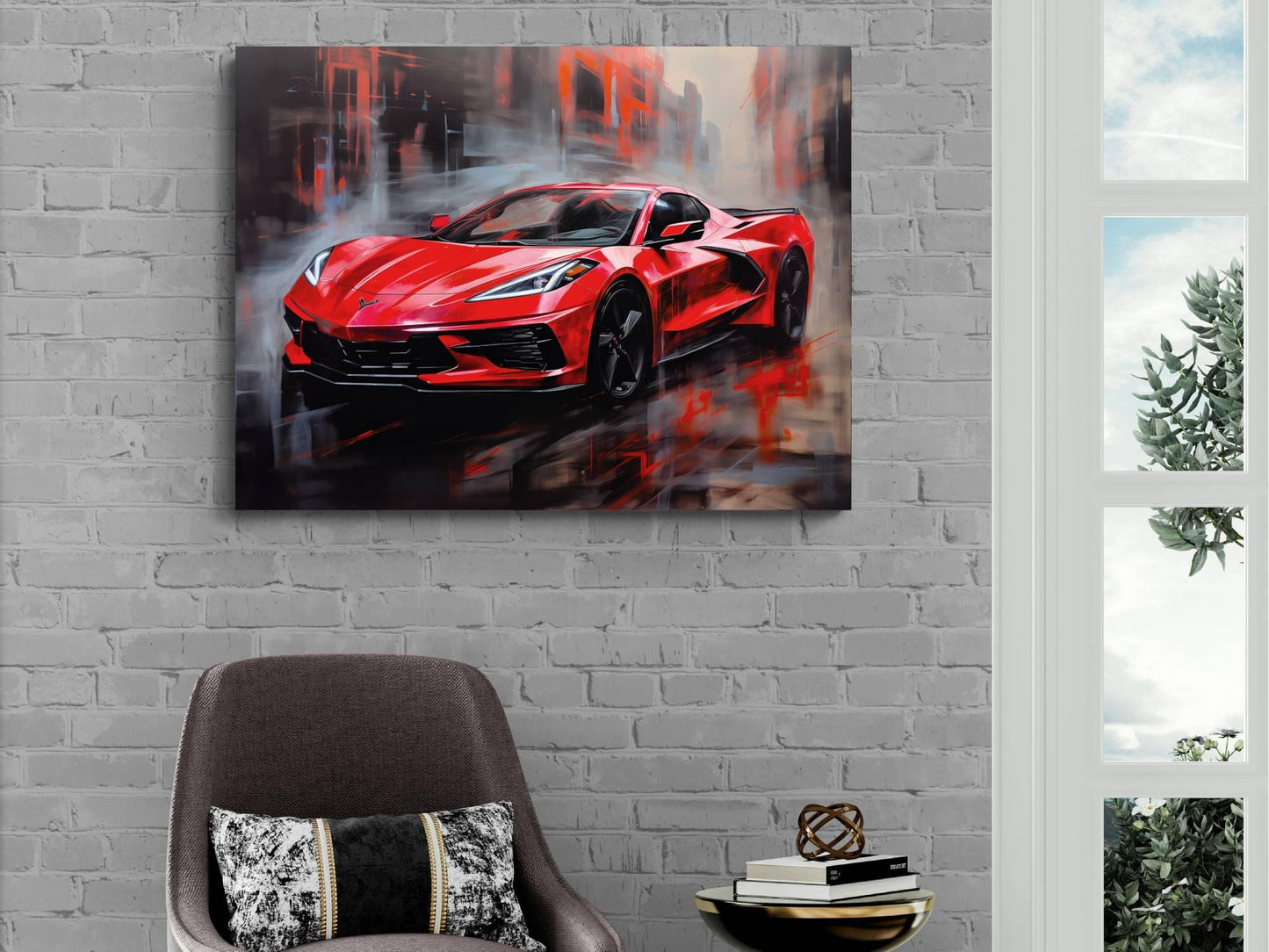 2025 C8 Chevrolet Corvette Canvas Print | Red Sports Car Auto Wall Art Decor | New Sports Car | Car Lovers Poster Gift | C8 Vette Chevy