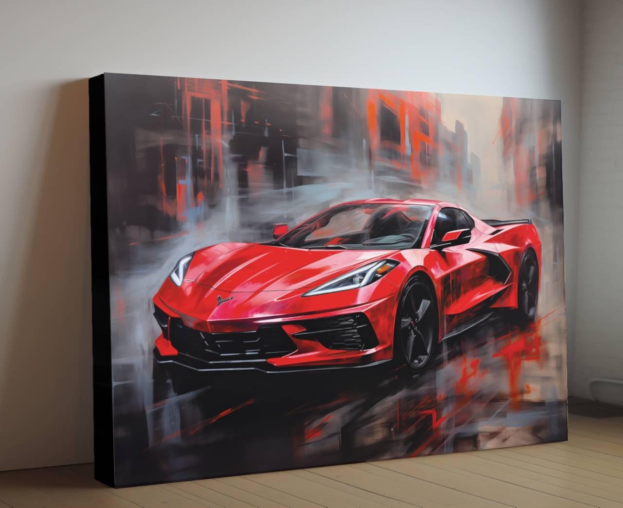 2025 C8 Chevrolet Corvette Canvas Print | Red Sports Car Auto Wall Art Decor | New Sports Car | Car Lovers Poster Gift | C8 Vette Chevy