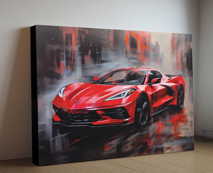 2025 C8 Chevrolet Corvette Canvas Print | Red Sports Car Auto Wall Art Decor | New Sports Car | Car Lovers Poster Gift | C8 Vette Chevy