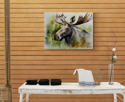 Moose In Brush Closeup | Canvas Print | Wildlife Art | Cabin Art | Forest Art | Archer Kincaid