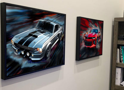 1967 Ford Mustang Shelby GT500 Silver | Classic Car Canvas Print | Vintage Auto Wall Art Decor | Retro Muscle Pony Car | Eleanor Mustang