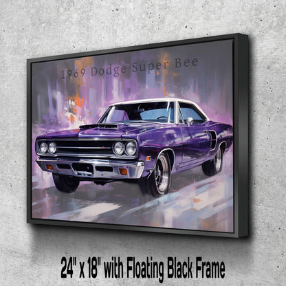 1969 Dodge Super Bee Canvas | Classic Car Print | Vintage Auto Wallart Decor | Retro Muscle Car | Car Lovers Poster Gift | Mopar