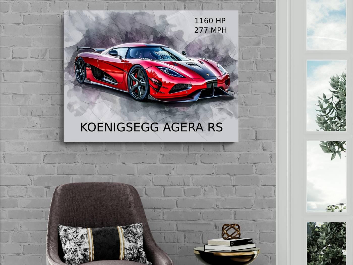 2017 Koenigsegg Agera RS Red Canvas Print| Hyper Super Car Auto Wall Art Decor | New Car Lovers Poster Gift | Framed Mancave Artwork