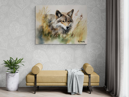 Wolf Ready To Pounce | Canvas Print | Wildlife Art | Cabin Art | Forest Art | Archer Kincaid | watercolor artful wall art
