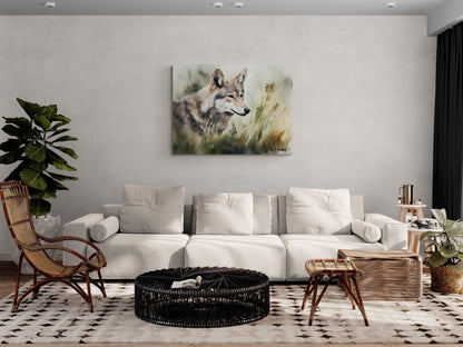 Wolf In Grass #1 | Canvas Print | Wildlife Art | Cabin Art | Forest Art | Archer Kincaid