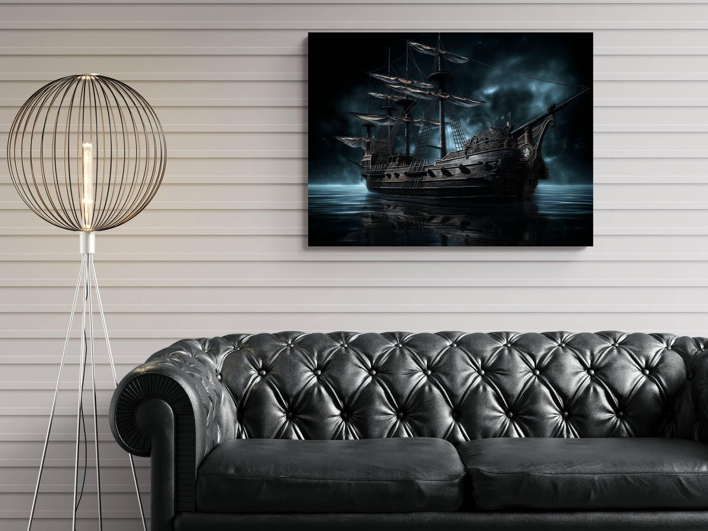 Pirate Ship Canvas Wall Art, Dark Gothic Nautical Painting, Vintage Sailing Ocean Print, Moody Maritime Home Decor, Galleon Art