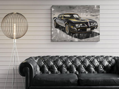 1976 Pontiac Trans Am Firebird Black Gold Canvas Print | Vintage Auto Wall Art Decor | Retro Sports Car | Car Lovers Poster Gift