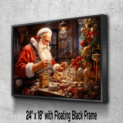 Santa Claus Print - Santa Claus Crafting Toys, Traditional Christmas Decor, Holiday Artwork, Festive Season Canvas Print, Santa Workshop