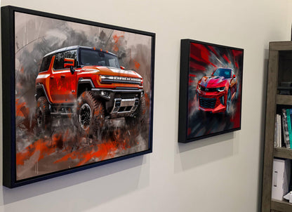 2025 GMC Hummer EV Canvas Print | Auto Wall Art | Orange Painting Modern SUV Electric Vehicle | Car Poster Gift | Garage Office Wallart