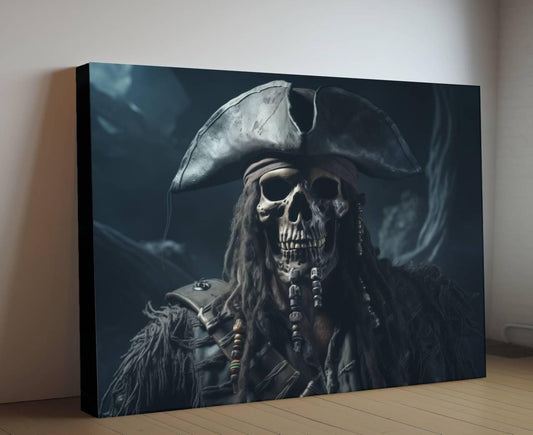 Pirate Skeleton Canvas Art, Gothic Skull Wall Decor, Dark Nautical Print, Dead Pirate Painting, Maritime Skeleton Artwork Wallart
