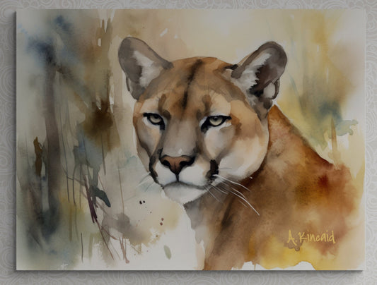 a watercolor painting of a cougar / mountain lion