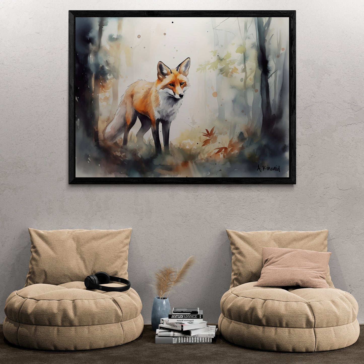 Fox in Forest | Canvas Print | Wildlife Art | Cabin Art | Forest Art | Archer Kincaid | foxes watercolor