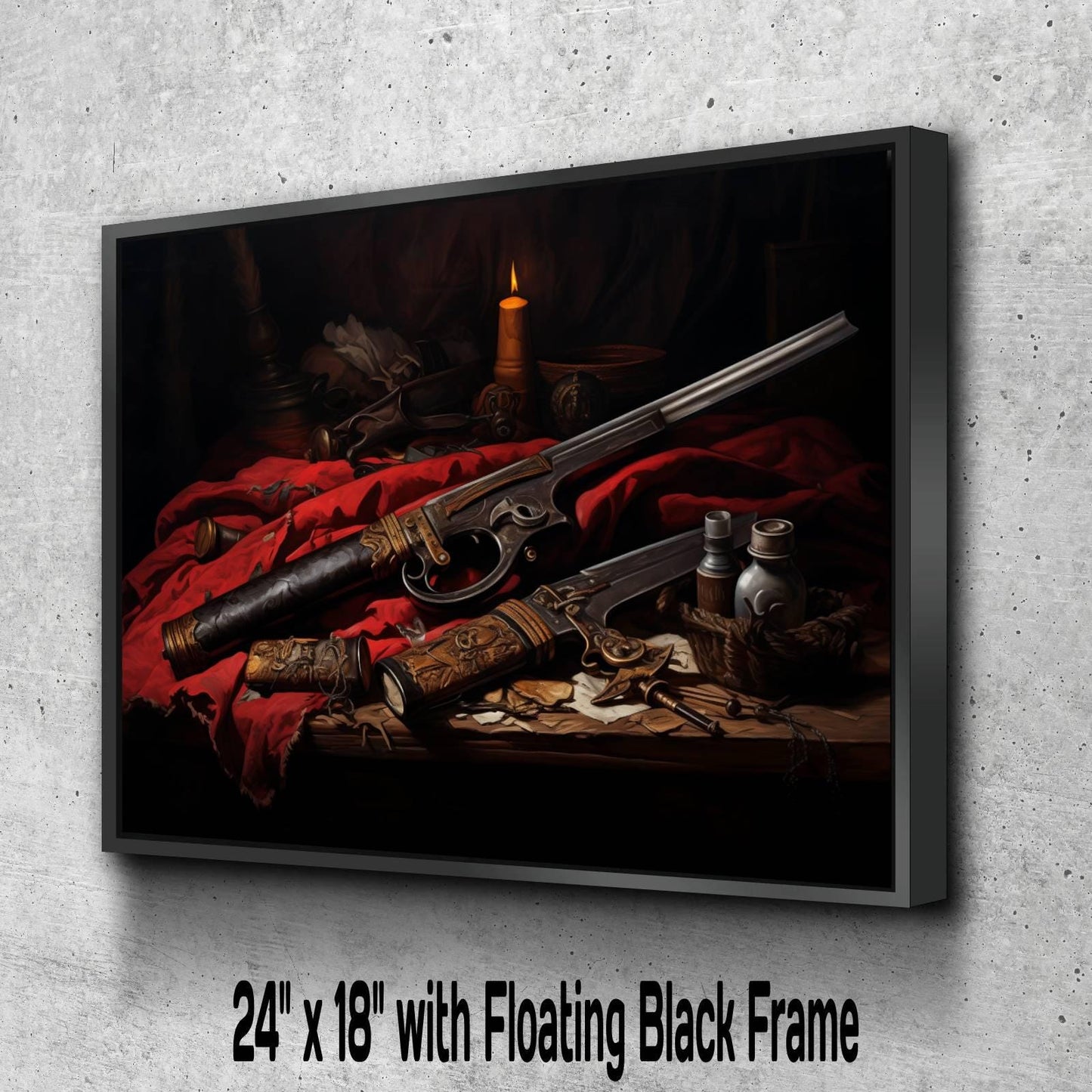 Pirate Weapons Canvas Art, Flintlock Pistol Dagger Print, Vintage Nautical Wall Decor, Gothic Maritime Painting, Antique Arms Artwork Decor