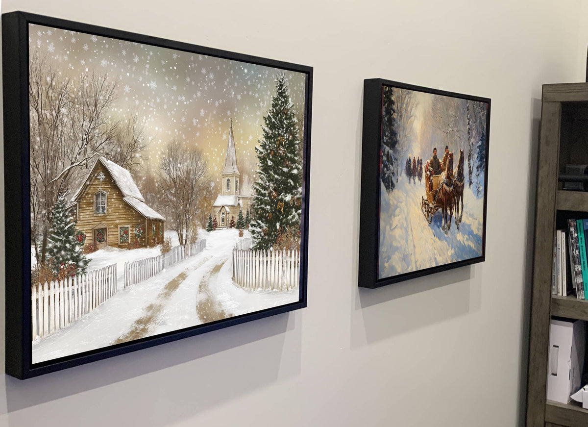 Snowy Christmas Village Print | Winter Church Scene Wall Art | Holiday Cottage Decor | Festive Snow Landscape | Xmas Tree Home Decor