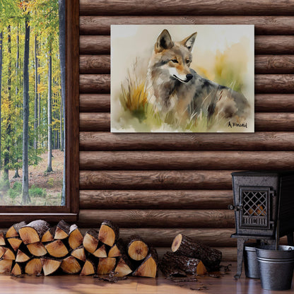 Wolf In Grass Looking Back | Canvas Print | Wildlife Art | Cabin Art | Forest Art | Archer Kincaid