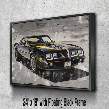 1976 Pontiac Trans Am Firebird Black Gold Canvas Print | Vintage Auto Wall Art Decor | Retro Sports Car | Car Lovers Poster Gift