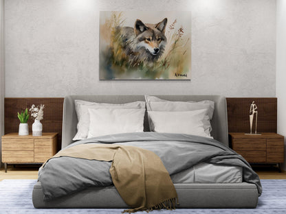 Wolf Ready To Pounce | Canvas Print | Wildlife Art | Cabin Art | Forest Art | Archer Kincaid | watercolor artful wall art
