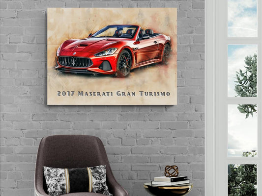 2017 Maserati Gran Turismo Convertible Canvas Print | Hyper Super Car Auto Wall Art Decor || New Car Lovers Poster Gift | Framed Mancave Art