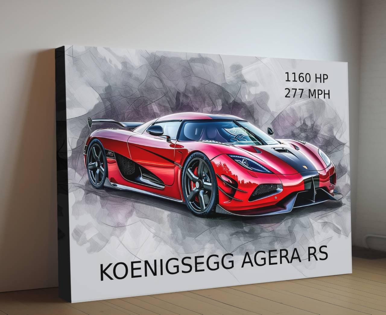 2017 Koenigsegg Agera RS Red Canvas Print| Hyper Super Car Auto Wall Art Decor | New Car Lovers Poster Gift | Framed Mancave Artwork