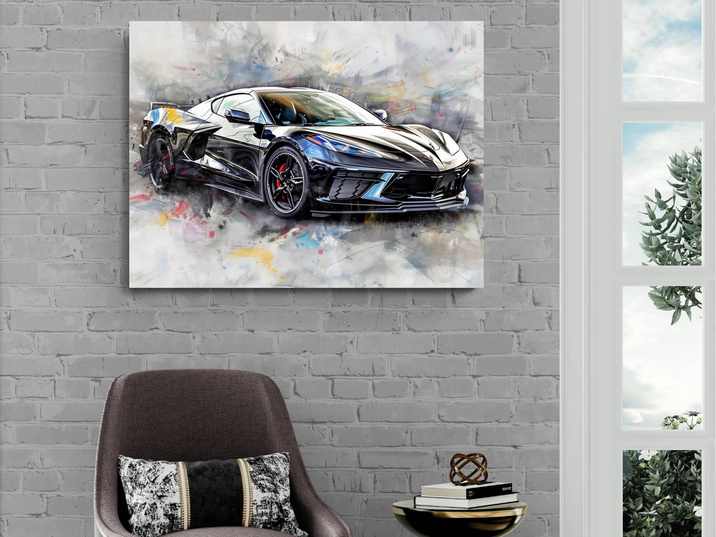 2025 C8 Corvette Canvas Wall Art | Black Chevrolet Sports Car Print | Modern Auto Poster | Car Lover Gift | C8 Vette Decor | Supercar Poster