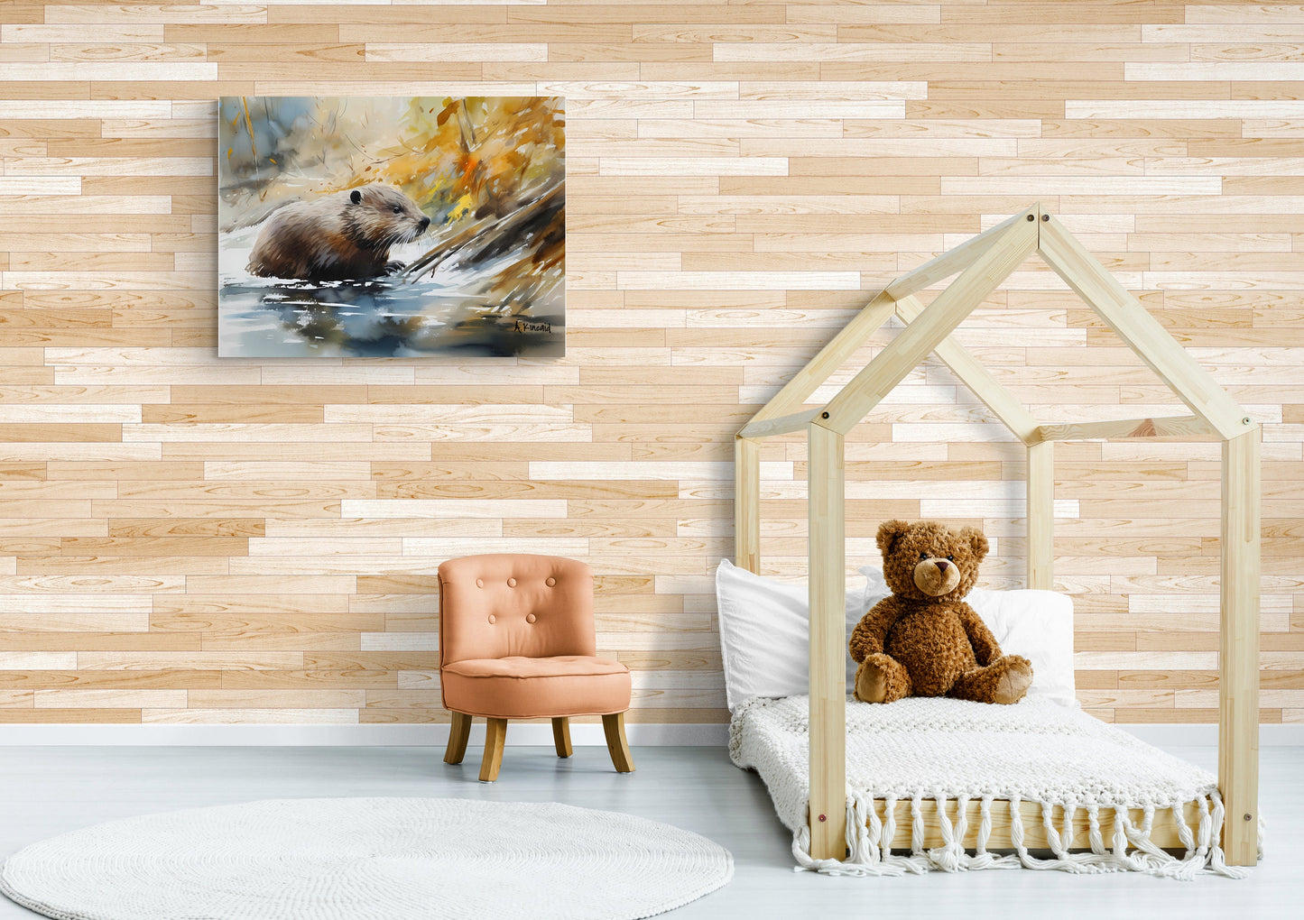 Beaver in Stream | Watercolor Forest Series | Canvas Print | Wildlife Art | Cabin Art | Archer Kincaid