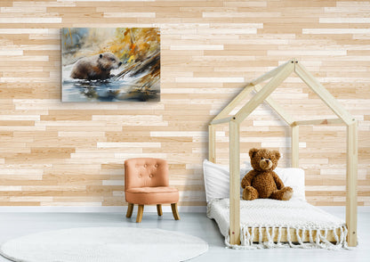 Beaver in Stream | Watercolor Forest Series | Canvas Print | Wildlife Art | Cabin Art | Archer Kincaid