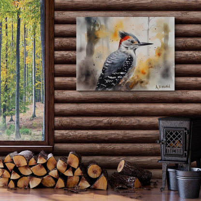 Woodpecker | Canvas Print | Wildlife Art | Cabin Art | Forest Art | Archer Kincaid | artful watercolor bird
